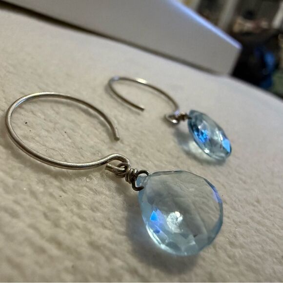 DAINTY BLUE DROP EARRINGS – STERLING-LOOK HANDMADE STYLE - Picture 12 of 17